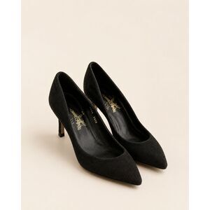 L'Amour Black Suede Pointed Toe Stiletto Pumps Leather Sole Classic Heels 8.5